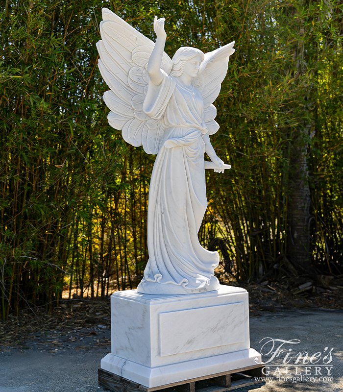 Marble Memorials  - Angel With Trumpet Marble Monument - MEM-334